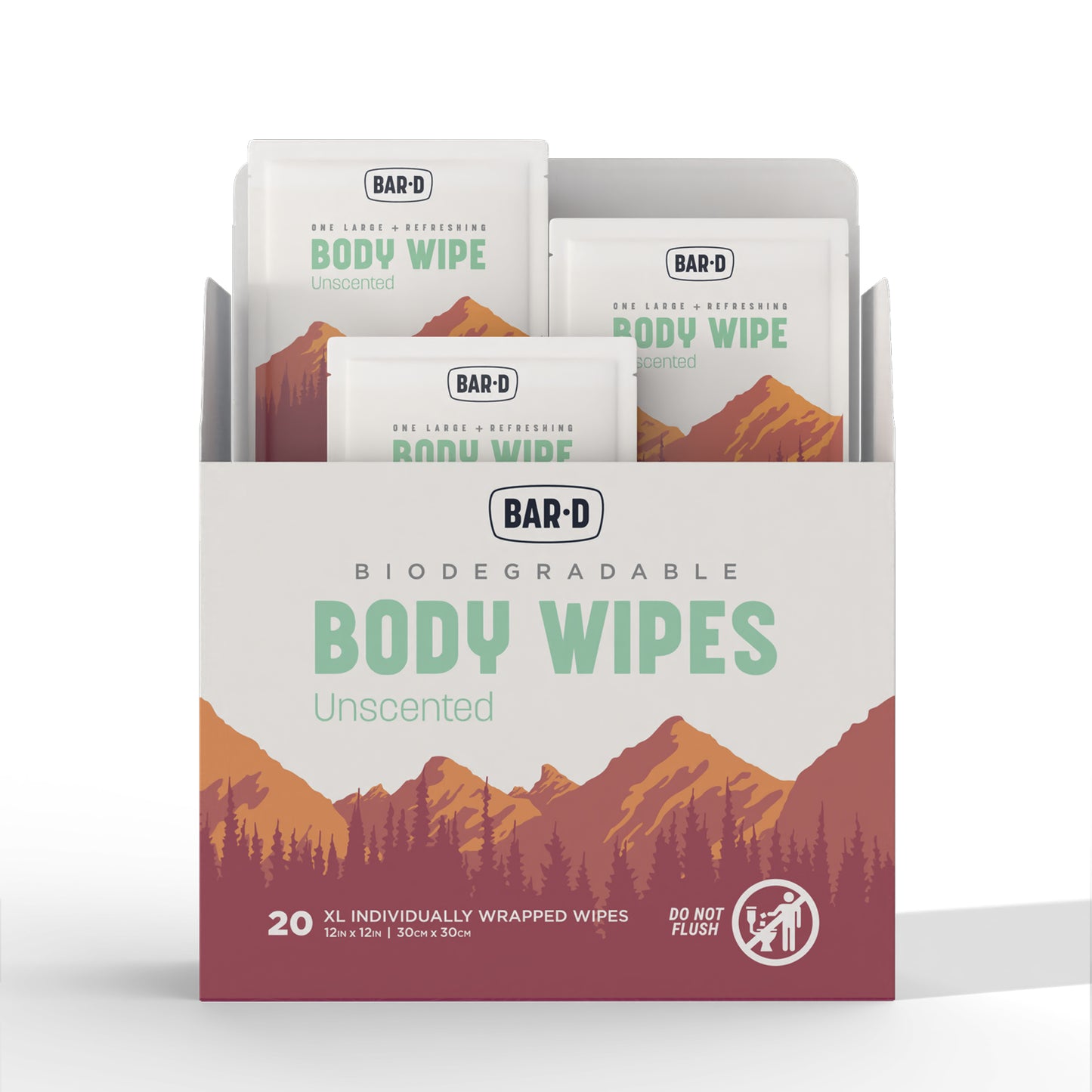 Bar-D Cleansing Face & Body Wipes for Women and Men - Biodegradable Shower Wipes, 12x12 Inch, Pack of 20 (20 Count/Box), Unscented