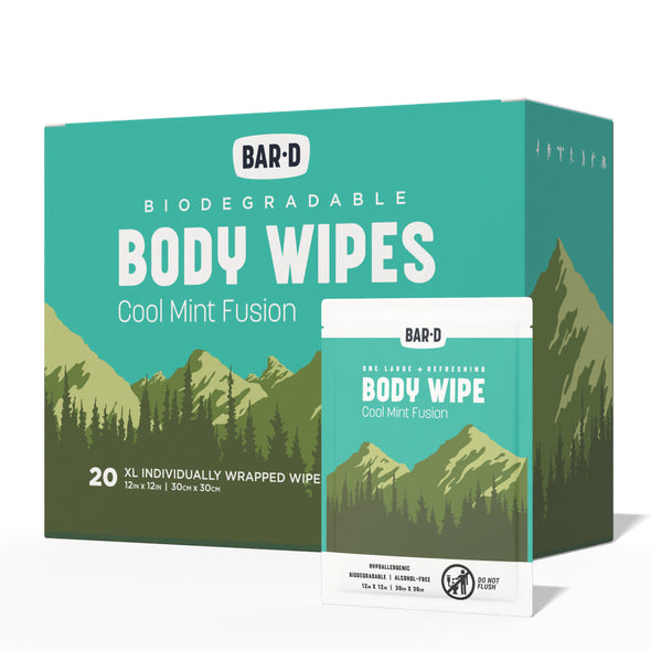 Bar-D Cleansing Face & Body Wipes for Women and Men - Biodegradable Shower Wipes, 12x12 Inch, Pack of 20 (20 Count/Box), Mint scent