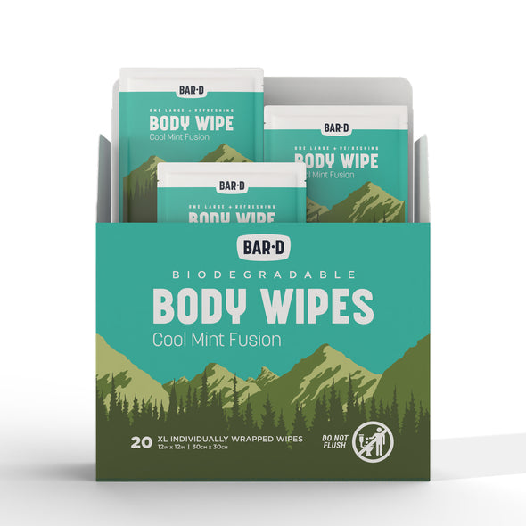 Bar-D Cleansing Face & Body Wipes for Women and Men - Biodegradable Shower Wipes, 12x12 Inch, Pack of 20 (20 Count/Box), Mint scent