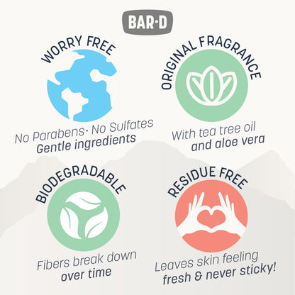 Bar-D Cleansing Face & Body Wipes- Biodegradable with Tea Tree Oil & Aloe Vera (20 Count/Box)