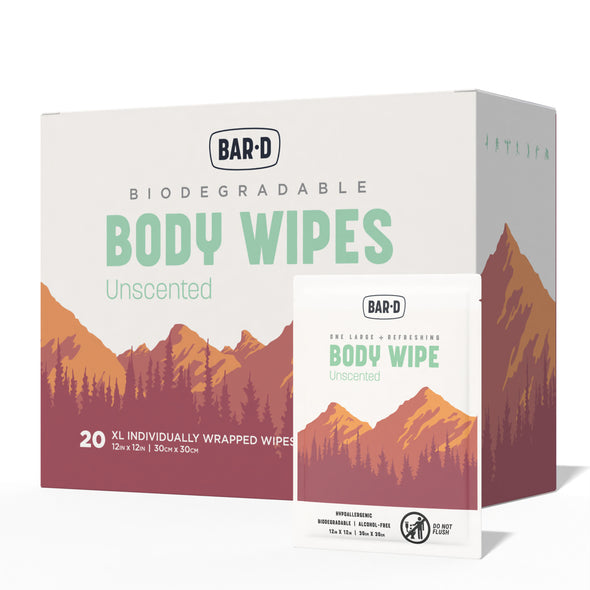 Bar-D Cleansing Face & Body Wipes for Women and Men - Biodegradable Shower Wipes, 12x12 Inch, Pack of 20 (20 Count/Box), Unscented