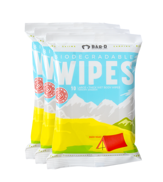 Bar-D Biodegradable Body Wipes with Tea Tree Oil & Aloe Vera - Refreshing Shower Wipes (3-Pack, 10 Wipes/Pack)